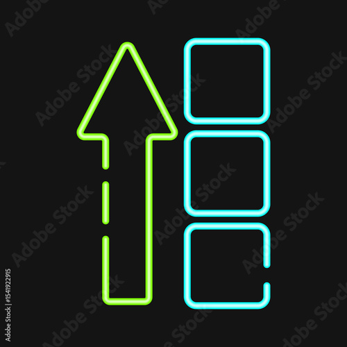 Icon block height. Crypto currency elements. Icon in neon style.