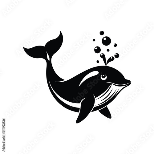 Jumping whale silhouette vector illustration with water splash, perfect for ocean wildlife themes, marine animal prints, nautical T-shirt art, and underwater life concept designs
