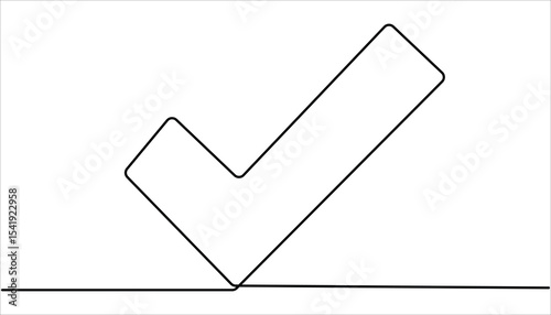Continuous line drawing of check mark. Continuous line is creating the shape of a check mark. Tick one line icon. One line drawing background.
