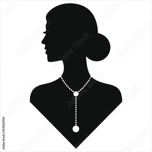 (Lariat Necklace)Vector Silhouette of a Woman Wearing a Delicate Necklace/This stylish silhouette of a woman wearing a beautiful necklace showcases a classic and sophisticated aesthetic.