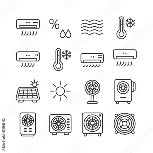 Hvac system icons collection air conditioning cooling