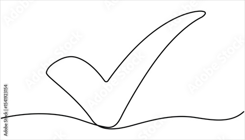 Continuous line drawing of check mark. Continuous line is creating the shape of a check mark. Tick one line icon. One line drawing background.
