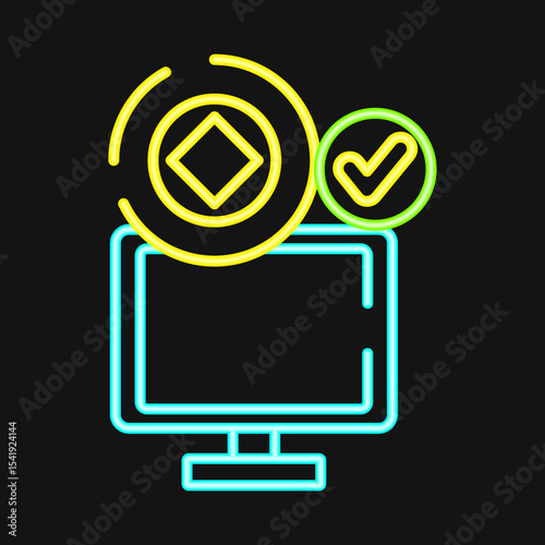 Icon crypto accepted. Crypto currency elements. Icon in neon style.