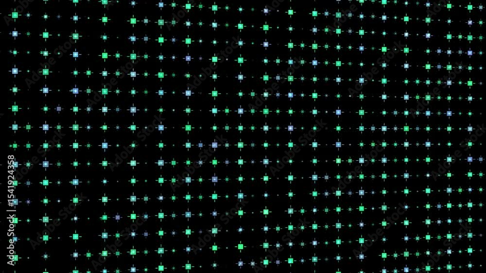 Abstract motion graphic background, blue flickering or blink dots on black background