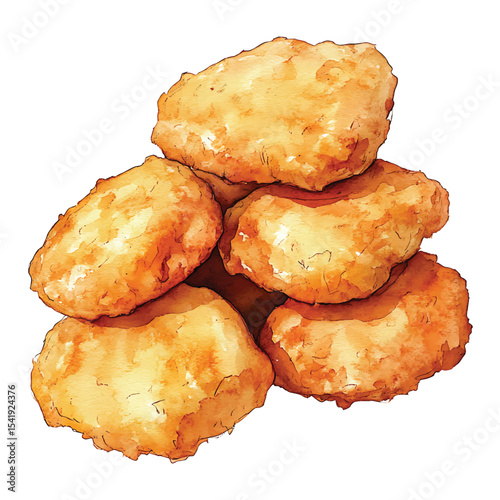 Watercolor chicken nuggets stacked on transparent background vector png