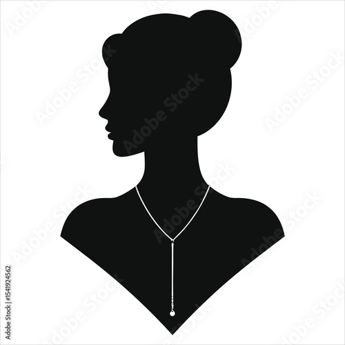 (Lariat Necklace)Elegant Lariat Necklace Vector Silhouette on a Mannequin/A stylish silhouette of a woman wearing a modern lariat necklace.