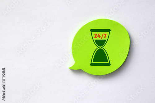 Inscription: 24/7, the concept of 24/7 assistance, services, and actions