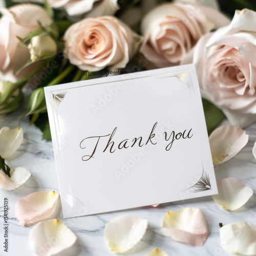 A white card with purple flowers and the words 