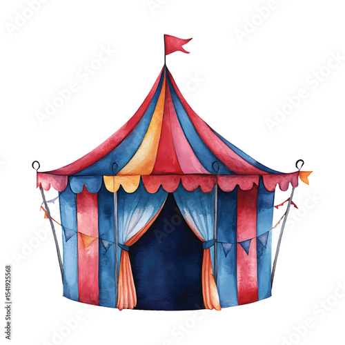 Watercolor circus tent isolated on transparent background festive fairground design