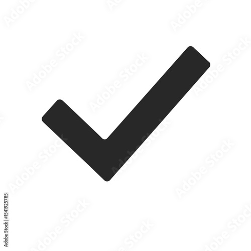 Tick mark symbol, dark gray, represents validation and approval, with space for copy