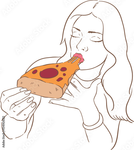 beautiful girl eating delicious pizza