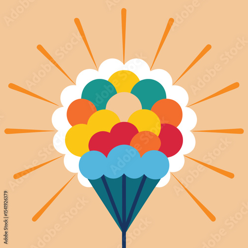 Abstract colorful floral design with unique geometric shapes and transparency