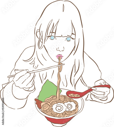 beautiful asian girl eating ramen