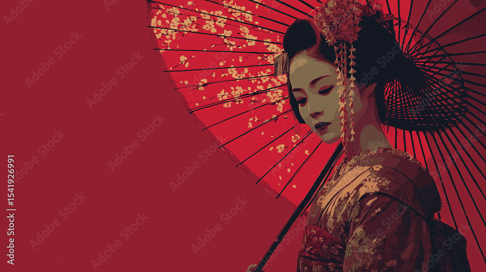 Obraz premium Illustration of Maiko in Kimono Background 
