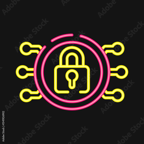 Icon encryption. Crypto currency elements. Icon in neon style.