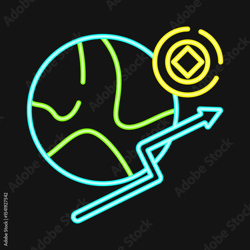 Icon economic freedom. Crypto currency elements. Icon in neon style.