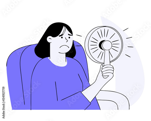 Woman Using Fan for Hot Flashes - Menopause Symptom Relief Vector Illustration