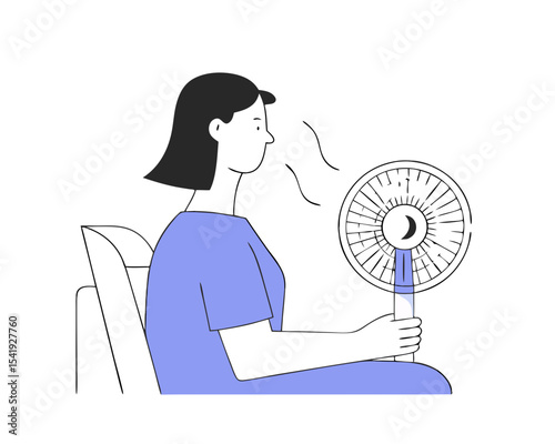 Woman Using Fan for Hot Flashes - Menopause Symptom Relief Vector Illustration