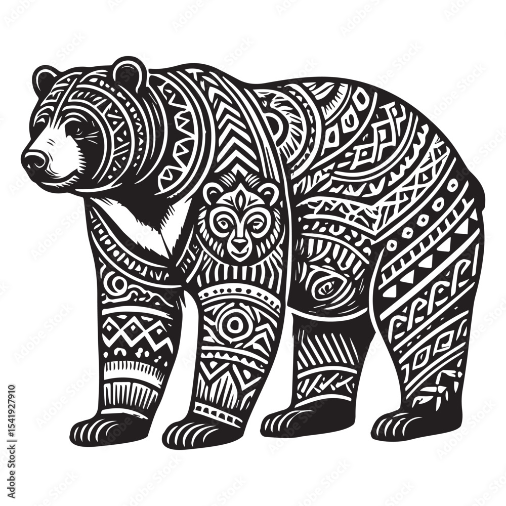 Fototapeta premium bear tribal asian animal clipart, tribal jungle animal vector, tribal animal Silhouette illustration graphic, tribal animal tattoo lover design sublimation 