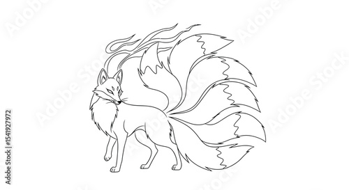 Japanese Kitsune Fox Spirit Minimalist Line Art