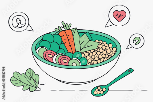 Healthy vegetarian bowl with chickpeas and vegetables