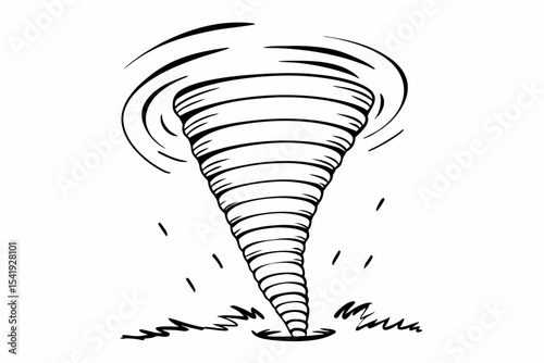 Hand drawn black and white tornado illustration