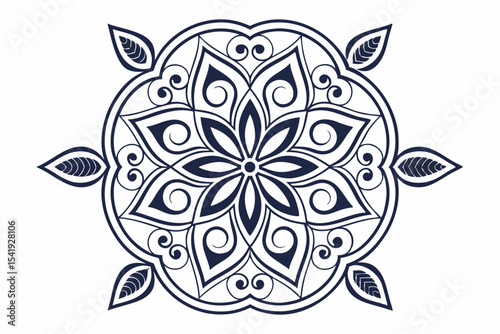 Ornate mandala design element in dark blue