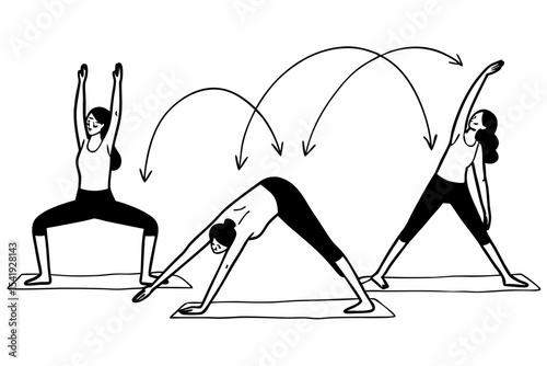 Yoga sequence illustration triangle pose transition