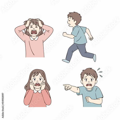 Simple Line Art Expressive Character Reaction and Emotion Illustration Pack