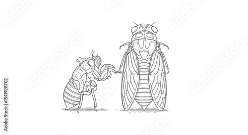 Cicada and Exoskeleton Line Art