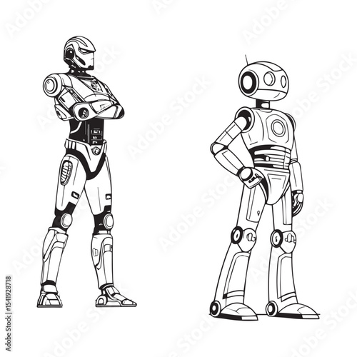 Robot standing, embracing future technology with continuous line art