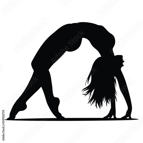 woman in Back arch bridge dance pose, a striking black silhouette of a woman performing a backbend yoga pose.