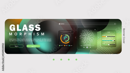 Glass Morphism Website Banner with Interactive Elements Design