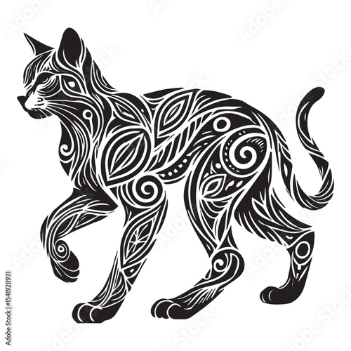 cat tribal asian animal clipart, tribal jungle animal vector, tribal animal Silhouette illustration graphic, tribal animal tattoo lover design sublimation
