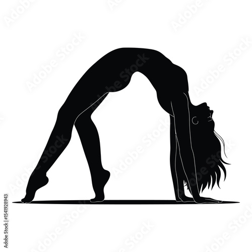 woman in Back arch bridge dance pose, a striking black silhouette of a woman performing a backbend yoga pose.