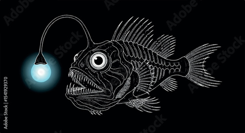 Anglerfish Deep Sea Creature Line Art
