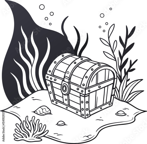 Vector illustration of an antique pirate treasure chest overflowing with gold, a vintage travel icon