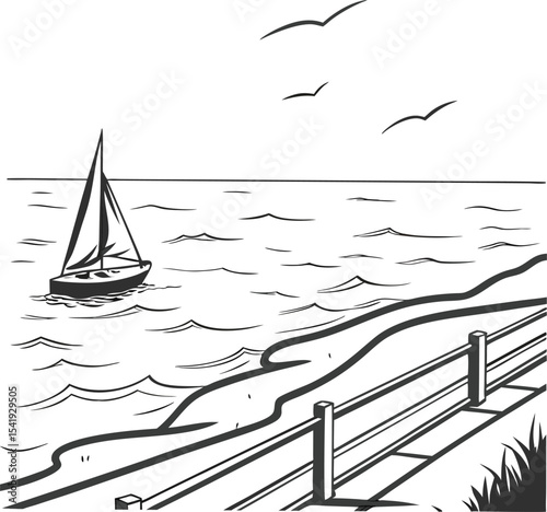 A vibrant vector illustration of a sailboat gracefully cruising on the sun-drenched ocean waves, symbolizing summer travel and nautical adventure