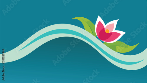 Abstract floral design with green leaves and curved watery lines on transparent background