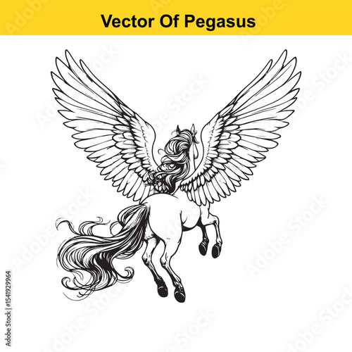 Black and White Line Art of a Majestic Pegasus with Wings for Easy Tracing