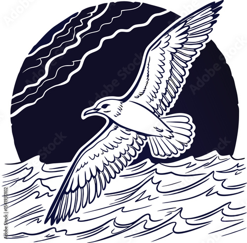 Eagle in flight, a majestic wild bird illustration with outstretched wings, soaring through nature's sky, a powerful wildlife design