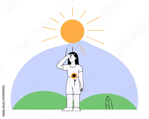 Sun-Safe Woman - UV Protection Vector Illustration (Applying Sunscreen, Wearing Hat & Sunglasses) - Skin Care & Health Awareness