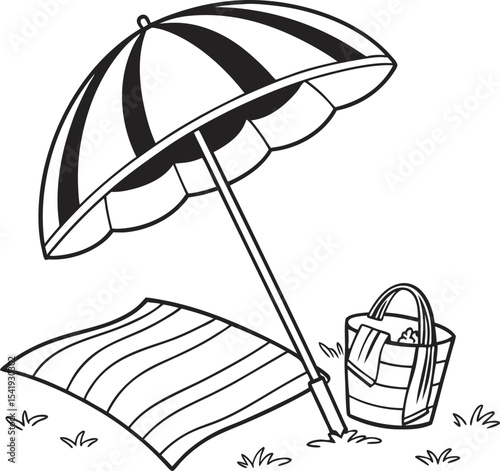 Blue beach umbrella vector illustration providing summer protection from sun or rain