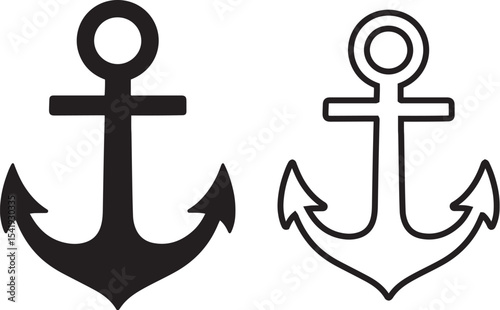 Simple anchor icons black and outline