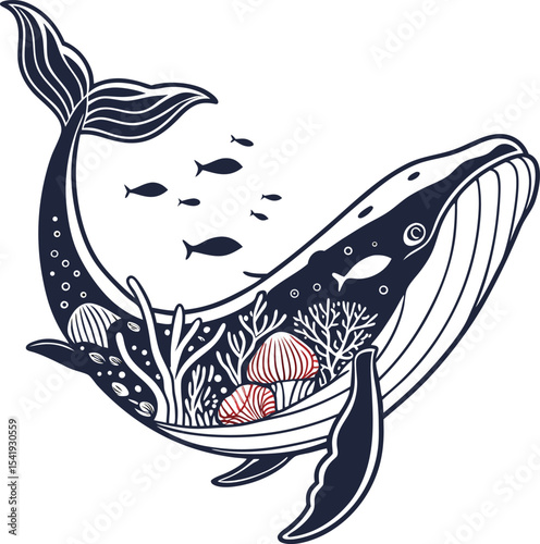 Abstract fish vector illustration with tribal tattoo design elements for an underwater ocean theme