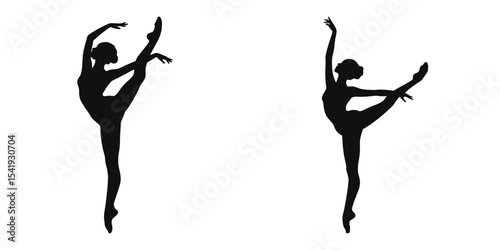 woman in Arabesque dance pose, two elegant ballerina silhouettes are presented in dynamic poses, showcasing flexibility and athleticism.