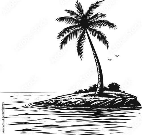 Tropical island paradise with a coconut palm tree on a summer beach