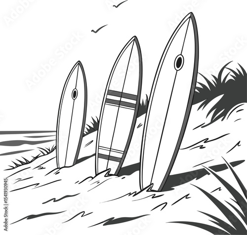Vector illustration of a set of modern design elements including ironing tools and surfing objects