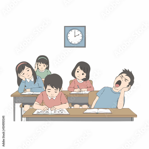 Flat Illustration Tired Students Studying Inside the Classroom Illustration