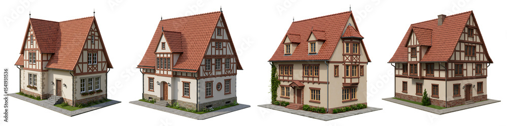 Fototapeta premium Traditional European Style Houses On Isolated Transparent Background